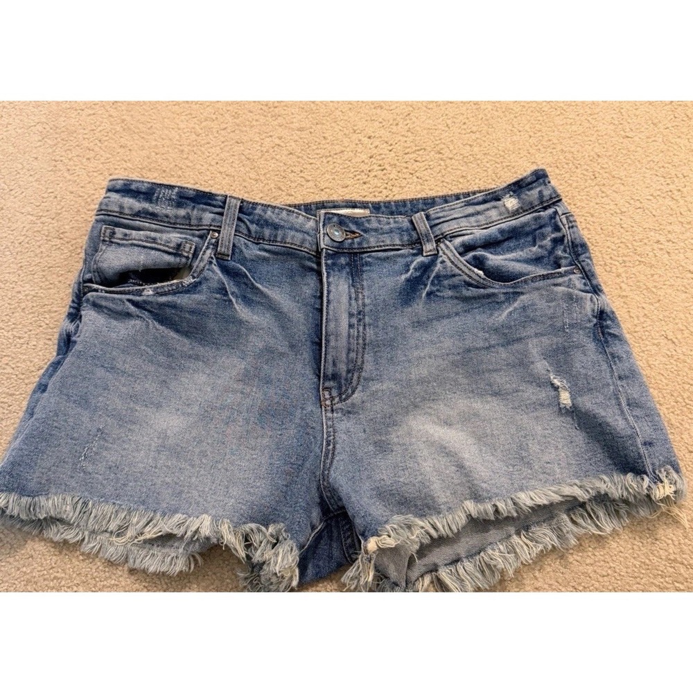EUC KUT From The Kloth Jane High Rise Jean Shorts 12 Blue Cut-Off Distressed